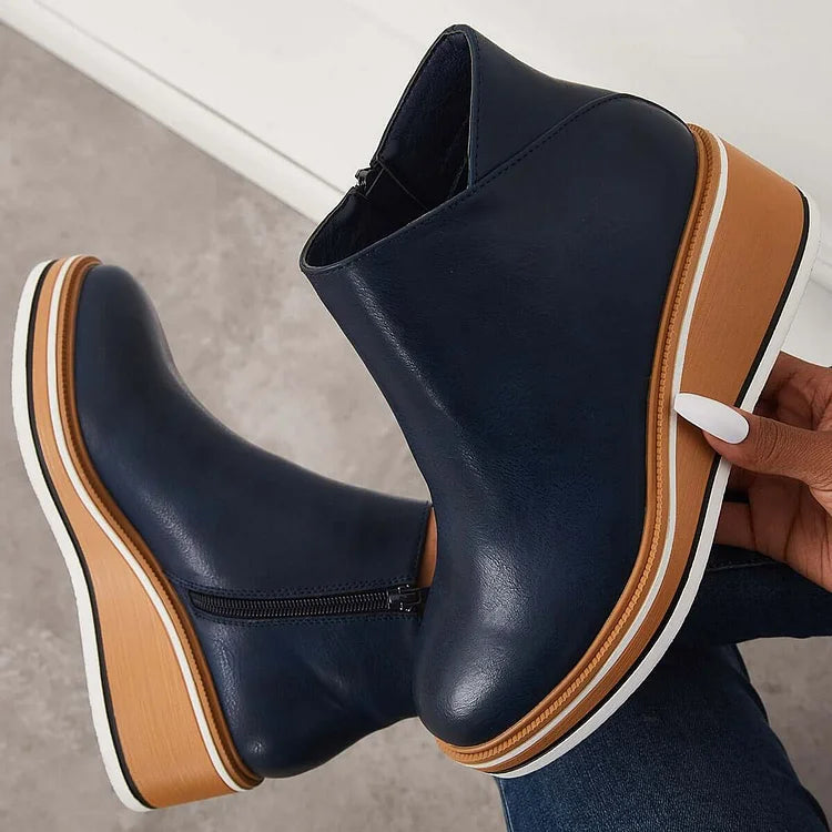 Stiefeletten Damen beige Wedge-Absatz mit Reißverschluss - 1 - Atelier-Zofia