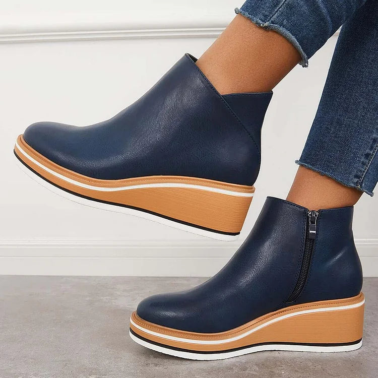 Stiefeletten Damen beige Wedge-Absatz mit Reißverschluss - 7 - Atelier-Zofia
