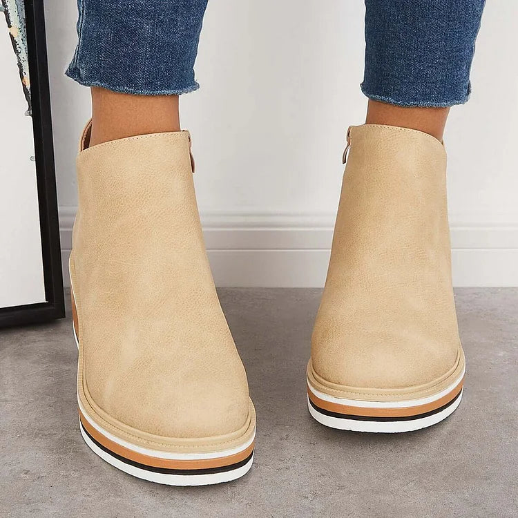 Stiefeletten Damen beige Wedge-Absatz mit Reißverschluss - 9 - Atelier-Zofia