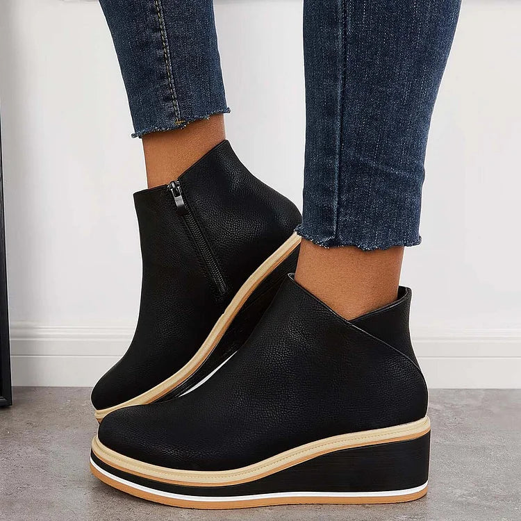 Stiefeletten Damen beige Wedge-Absatz mit Reißverschluss - 13 - Atelier-Zofia