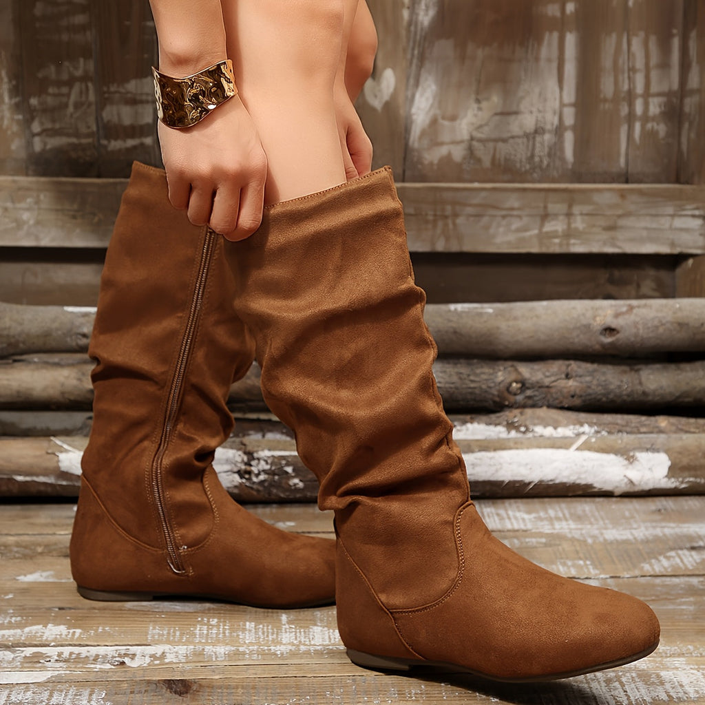 Damenstiefel beige figurbetont mit sanfter Raffung - 9 - Atelier-Zofia