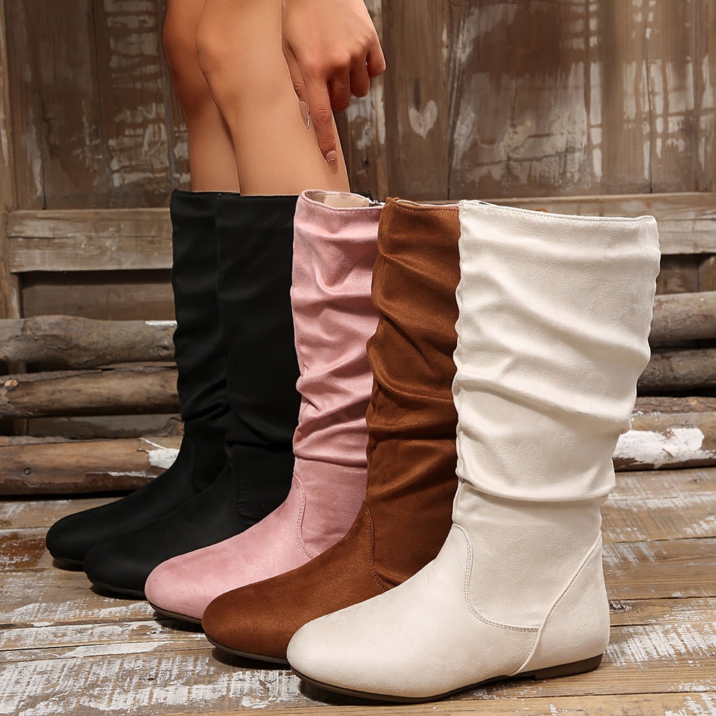 Damenstiefel beige figurbetont mit sanfter Raffung - 11 - Atelier-Zofia