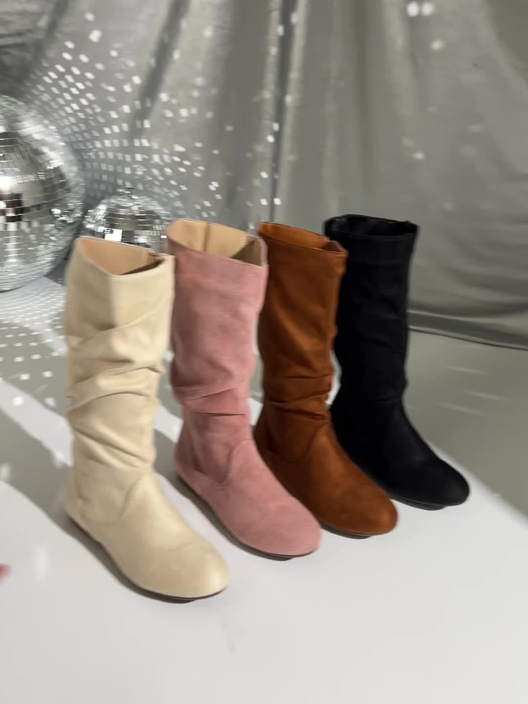 Damenstiefel beige figurbetont mit sanfter Raffung - 14 - Atelier-Zofia