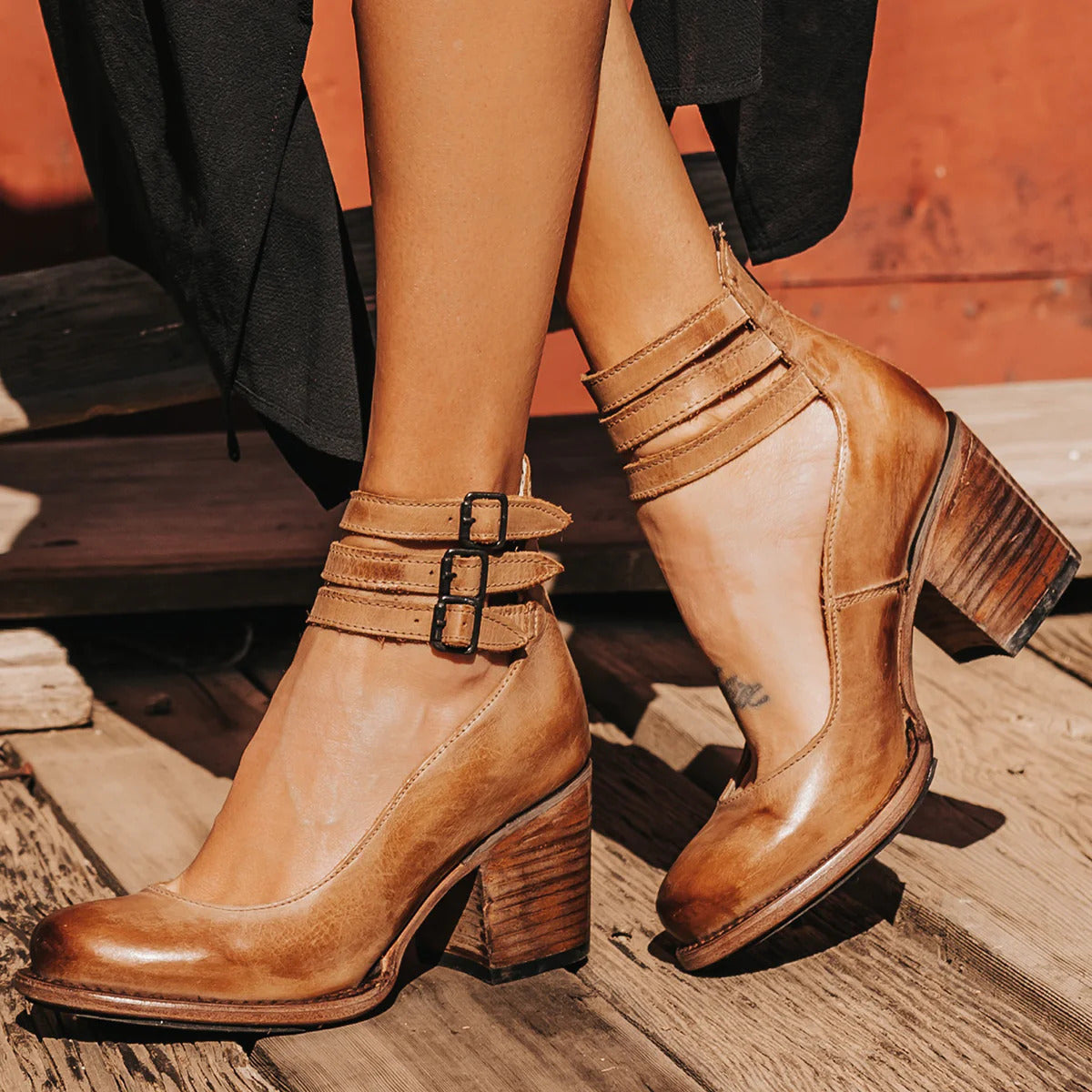 Heels Damen braun mit Blockabsatz und Schnallen - 1 - Atelier-Zofia