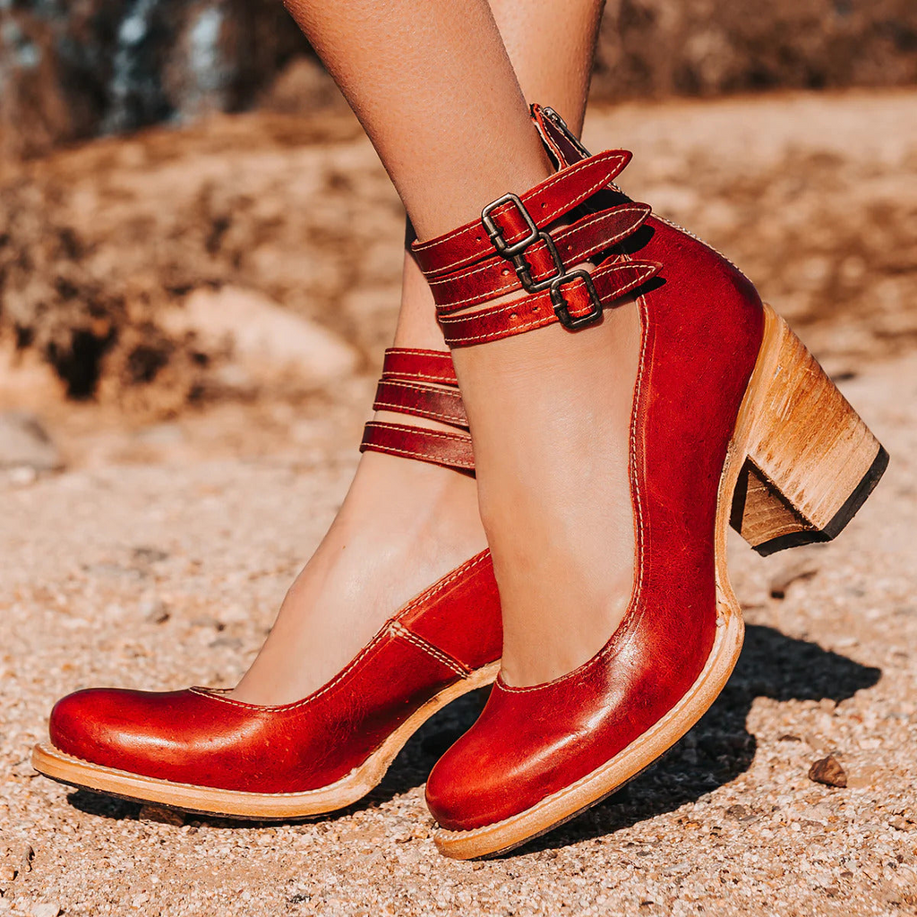 Heels Damen braun mit Blockabsatz und Schnallen - 3 - Atelier-Zofia