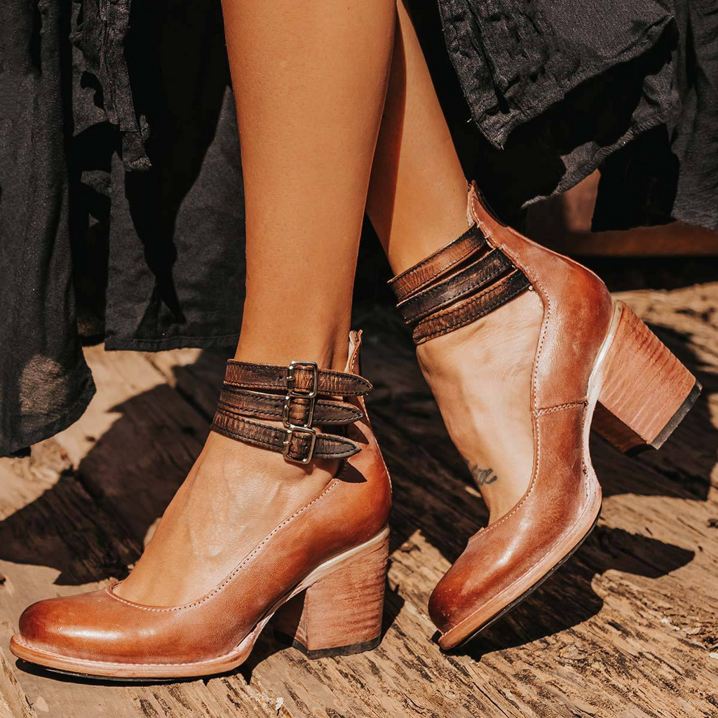 Heels Damen braun mit Blockabsatz und Schnallen - 5 - Atelier-Zofia