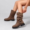 Damen Boots braun mit gerafftem Schaft und Schnallen-Details - 1 - Atelier-Zofia