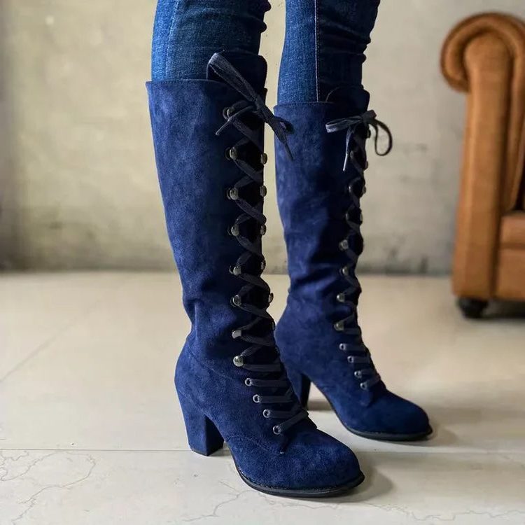 Stiefel Damen braun mit hohem Blockabsatz und Schnürung - 6 - Atelier-Zofia