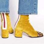 Stiefel Damen braun figurbetont mit Blockabsatz und Leopardenakzenten - 1 - Atelier-Zofia