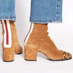 Stiefel Damen braun figurbetont mit Blockabsatz und Leopardenakzenten - 2 - Atelier-Zofia