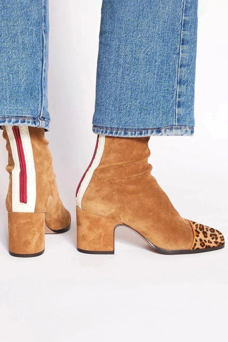 Stiefel Damen braun figurbetont mit Blockabsatz und Leopardenakzenten - 3 - Atelier-Zofia