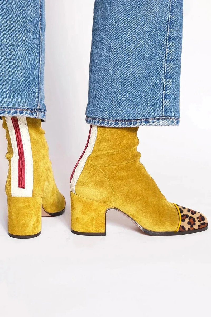 Stiefel Damen braun figurbetont mit Blockabsatz und Leopardenakzenten - 5 - Atelier-Zofia