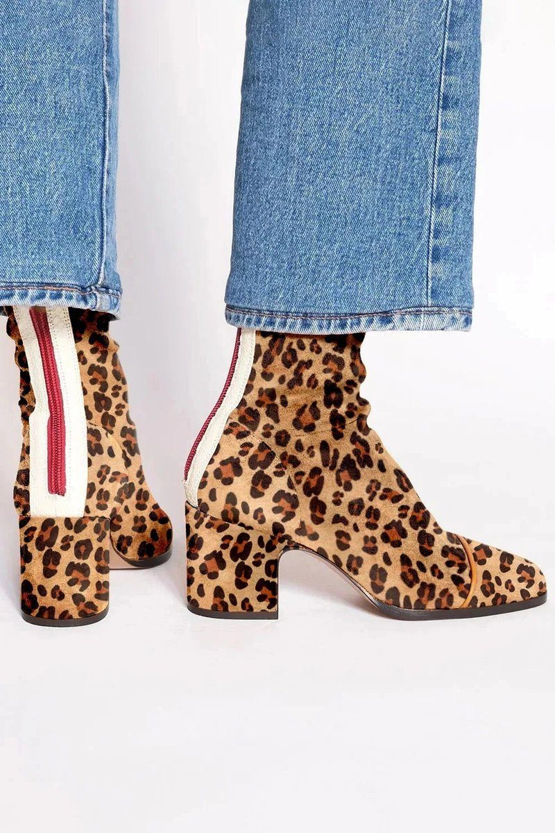 Stiefel Damen braun figurbetont mit Blockabsatz und Leopardenakzenten - 6 - Atelier-Zofia