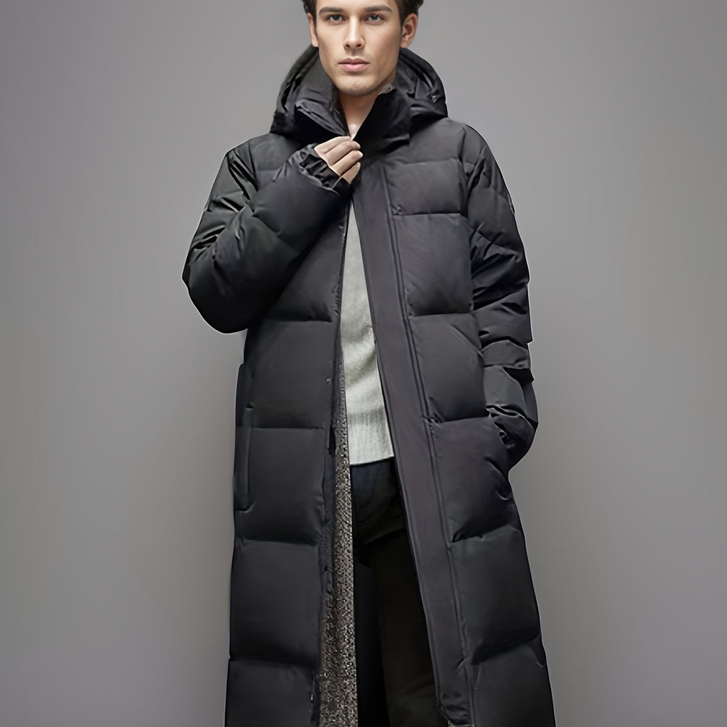 Wintermantel Herren schwarz lang mit Kapuze und figurbetonter Passform - 1 - Atelier-Zofia