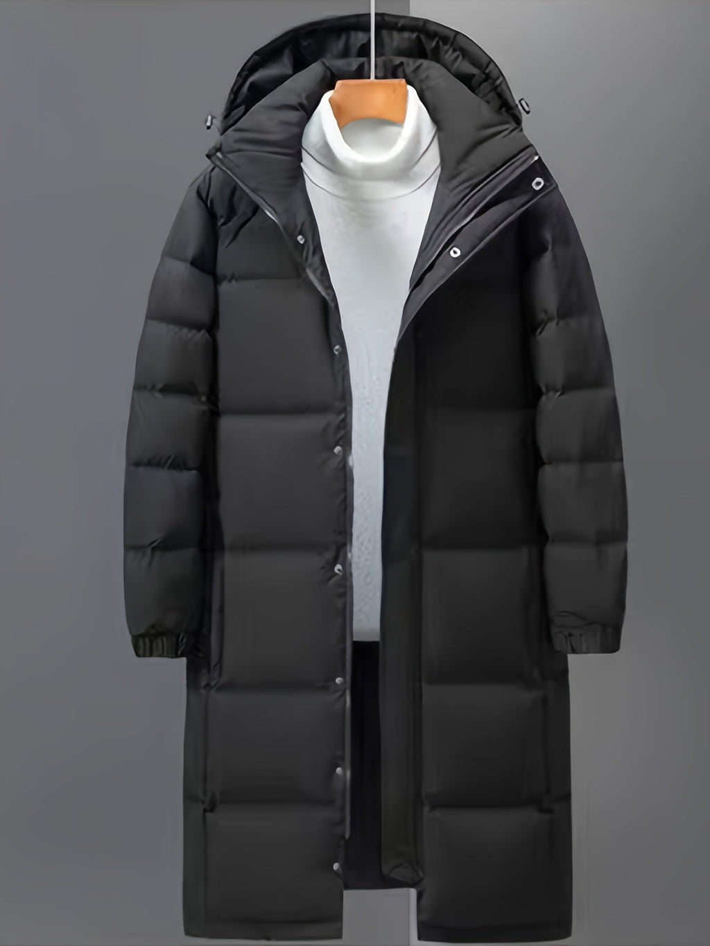 Wintermantel Herren schwarz lang mit Kapuze und figurbetonter Passform - 3 - Atelier-Zofia