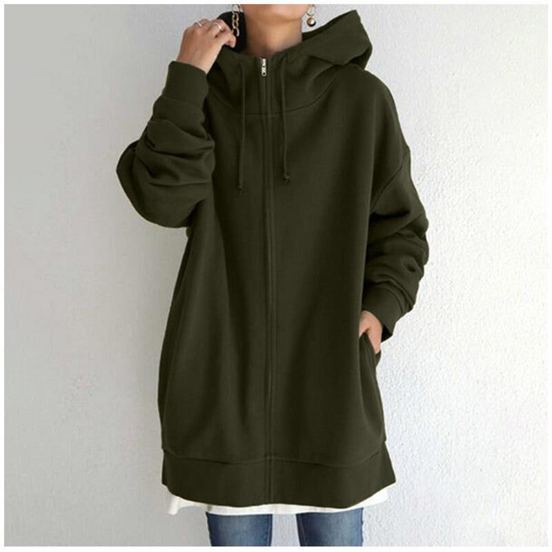 Hoodie Damen schwarz Oversized mit Kapuze und Reißverschluss - 1 - Atelier-Zofia