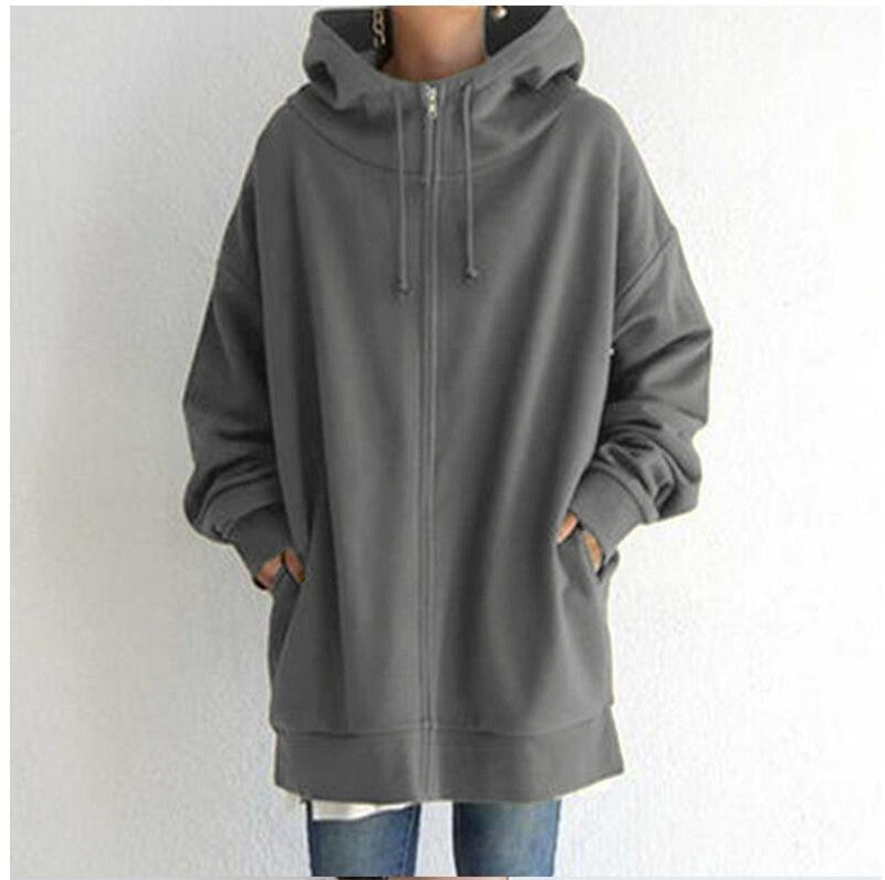 Hoodie Damen schwarz Oversized mit Kapuze und Reißverschluss - 2 - Atelier-Zofia