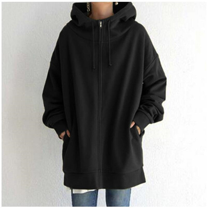 Hoodie Damen schwarz Oversized mit Kapuze und Reißverschluss - 3 - Atelier-Zofia
