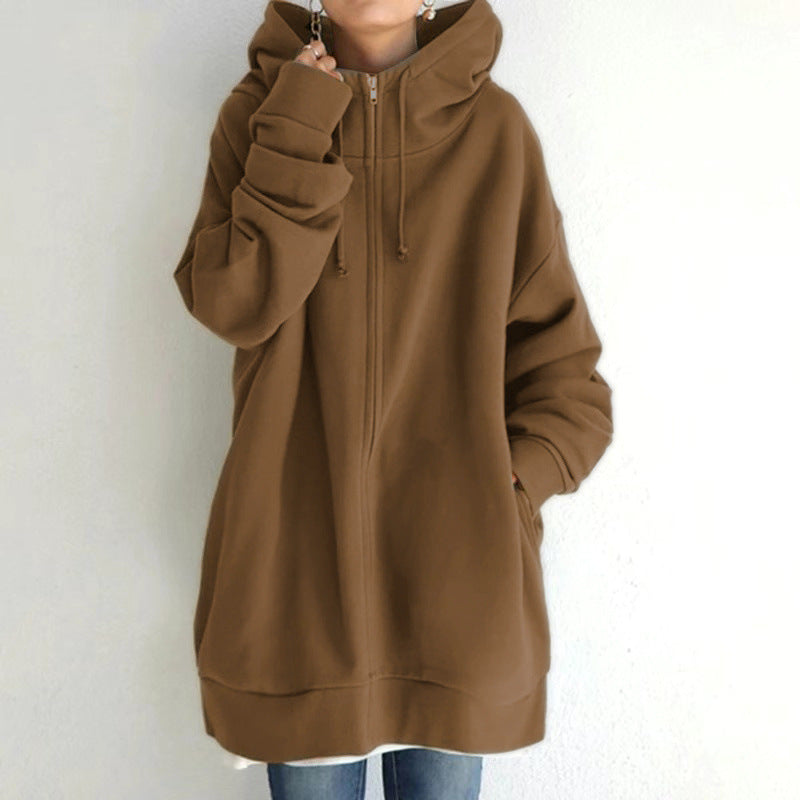 Hoodie Damen schwarz Oversized mit Kapuze und Reißverschluss - 4 - Atelier-Zofia