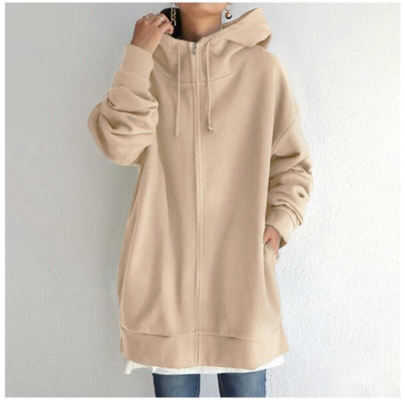 Hoodie Damen schwarz Oversized mit Kapuze und Reißverschluss - 5 - Atelier-Zofia