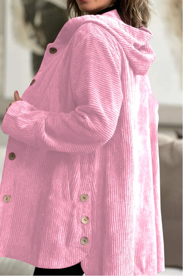 Damen Jacke rosa weit mit Kapuze und Knopfverschluss - 1 - Atelier-Zofia