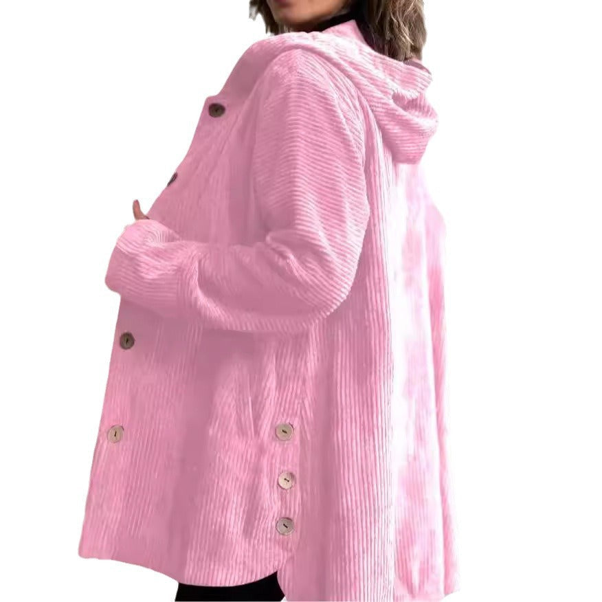 Damen Jacke rosa weit mit Kapuze und Knopfverschluss - 2 - Atelier-Zofia