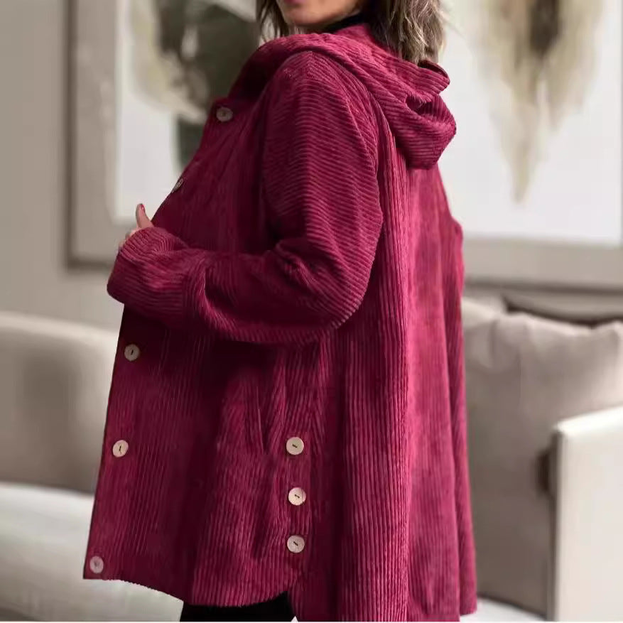 Damen Jacke rosa weit mit Kapuze und Knopfverschluss - 3 - Atelier-Zofia