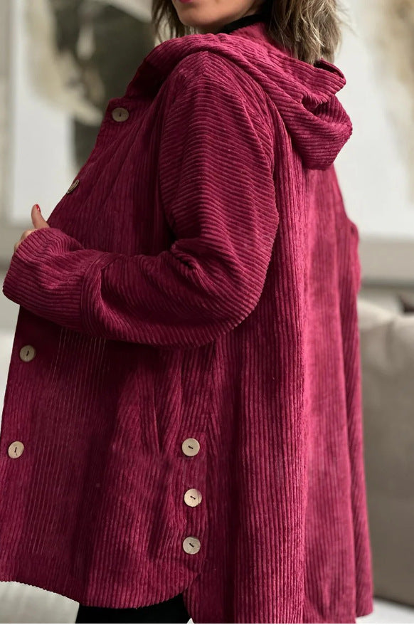 Damen Jacke rosa weit mit Kapuze und Knopfverschluss - 4 - Atelier-Zofia