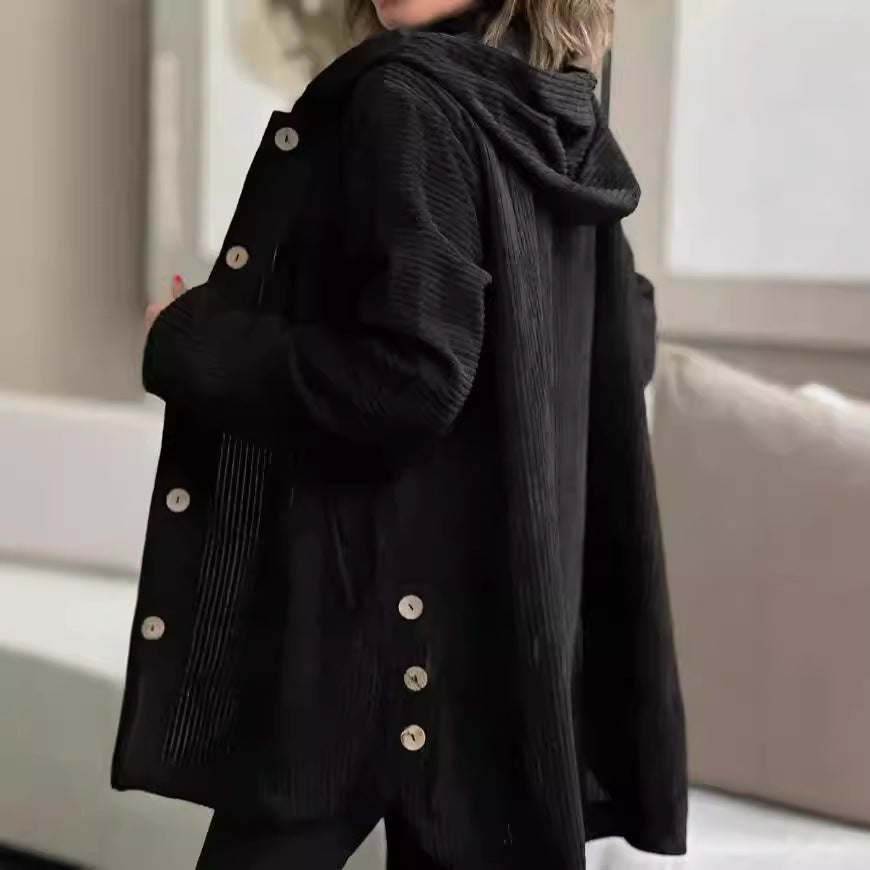 Damen Jacke rosa weit mit Kapuze und Knopfverschluss - 5 - Atelier-Zofia