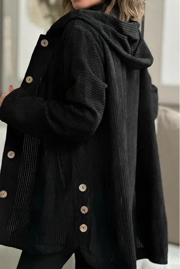 Damen Jacke rosa weit mit Kapuze und Knopfverschluss - 6 - Atelier-Zofia