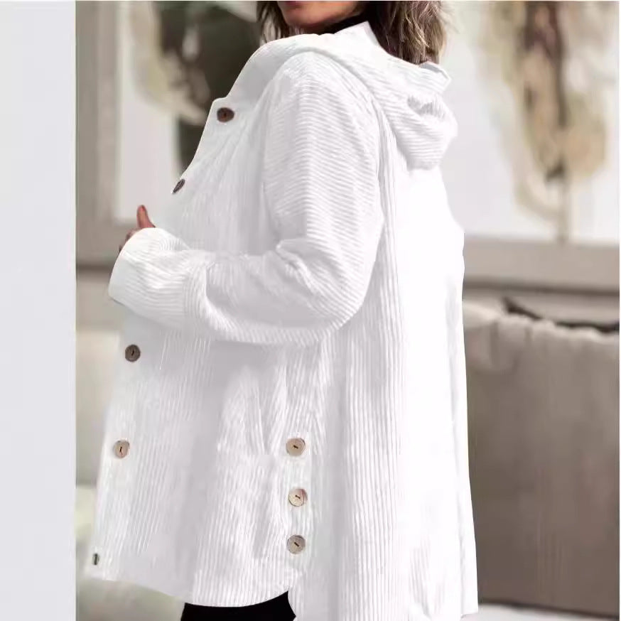 Damen Jacke rosa weit mit Kapuze und Knopfverschluss - 10 - Atelier-Zofia