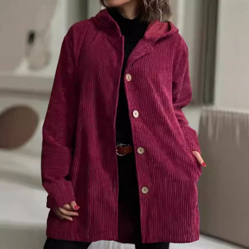 Damen Jacke rosa weit mit Kapuze und Knopfverschluss - 11 - Atelier-Zofia
