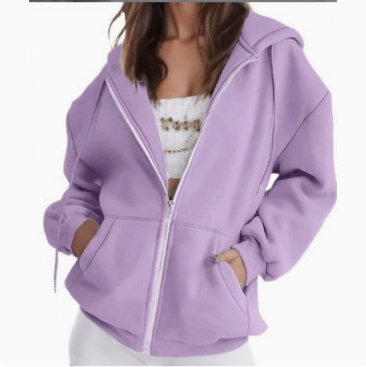 Hoodie Damen lila lässig mit Reißverschluss und Kapuze - 1 - Atelier-Zofia