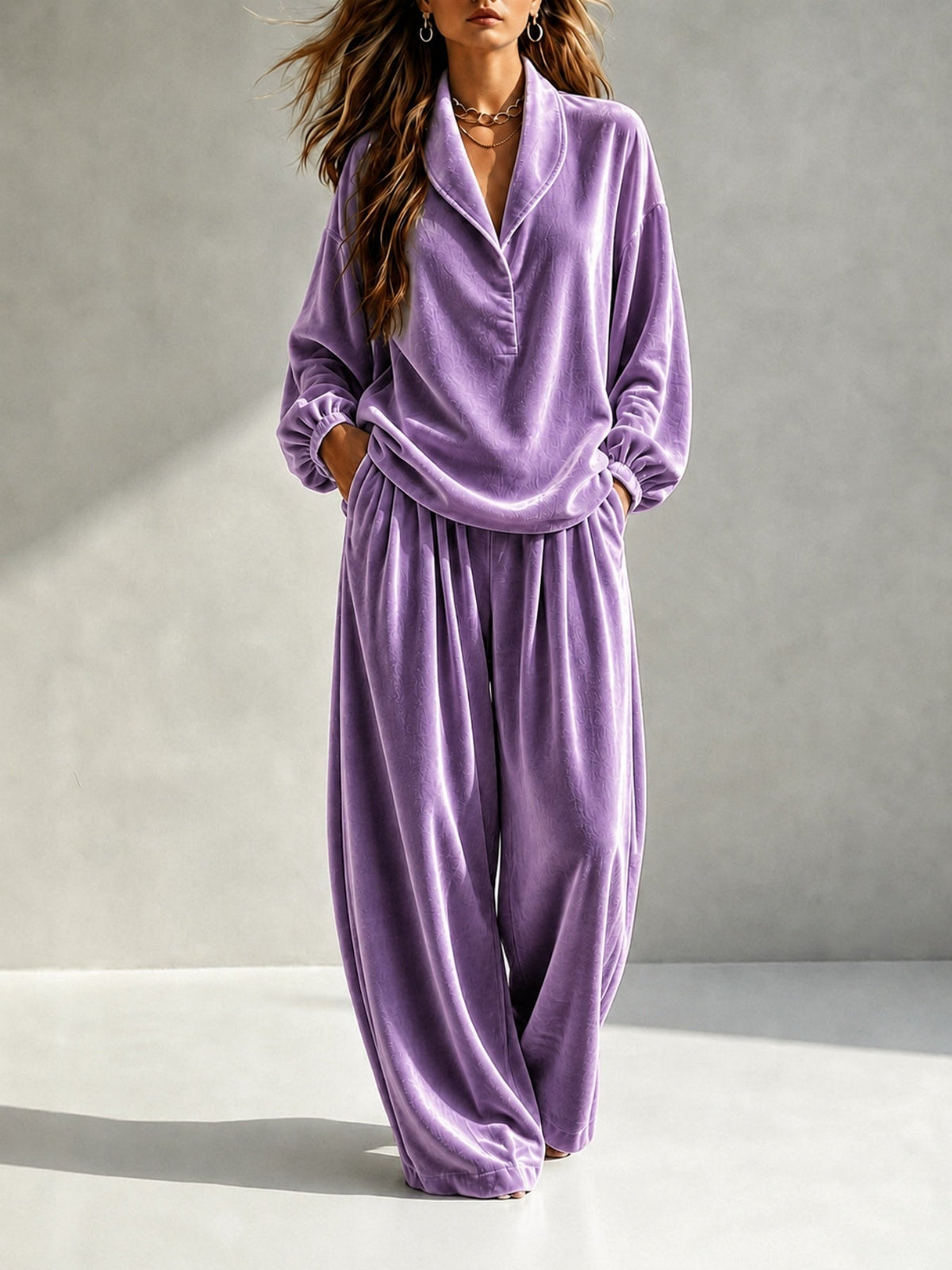 Outfit Damen rosa weit geschnitten mit langärmliger Bluse - 3 - Atelier-Zofia