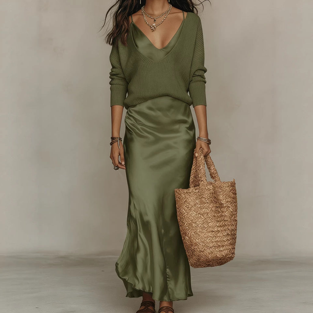 Maxikleid Damen mint figurbetont mit V-Ausschnitt - 3 - Atelier-Zofia