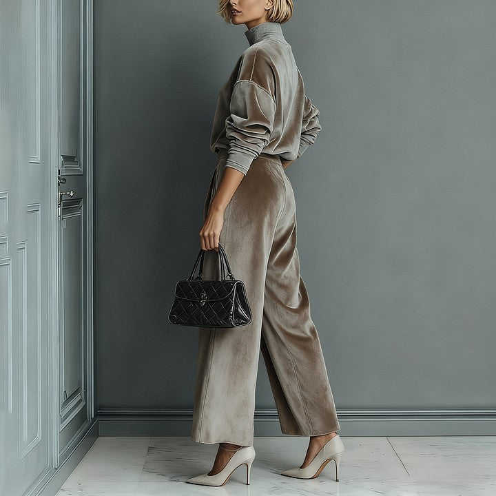 Outfit Damen blau weit geschnitten mit hohem Kragen - 1 - Atelier-Zofia