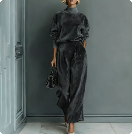 Outfit Damen blau weit geschnitten mit hohem Kragen - 2 - Atelier-Zofia