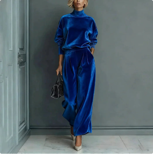 Outfit Damen blau weit geschnitten mit hohem Kragen - 3 - Atelier-Zofia