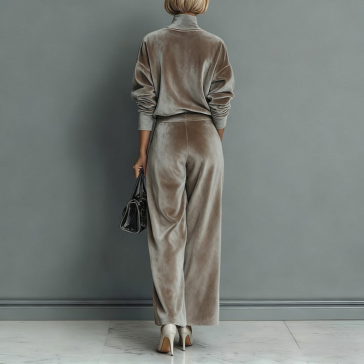 Outfit Damen blau weit geschnitten mit hohem Kragen - 4 - Atelier-Zofia