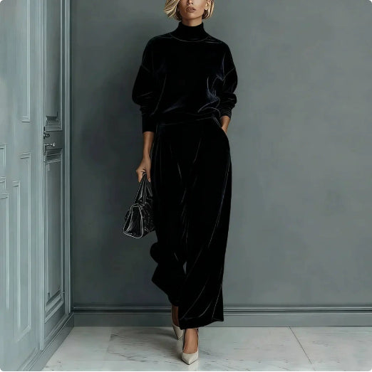 Outfit Damen blau weit geschnitten mit hohem Kragen - 6 - Atelier-Zofia