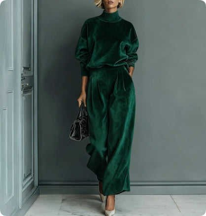 Outfit Damen blau weit geschnitten mit hohem Kragen - 8 - Atelier-Zofia