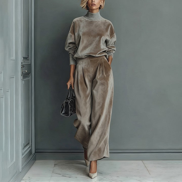 Outfit Damen blau weit geschnitten mit hohem Kragen - 10 - Atelier-Zofia