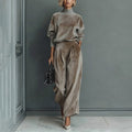 Outfit Damen blau weit geschnitten mit hohem Kragen - 10 - Atelier-Zofia