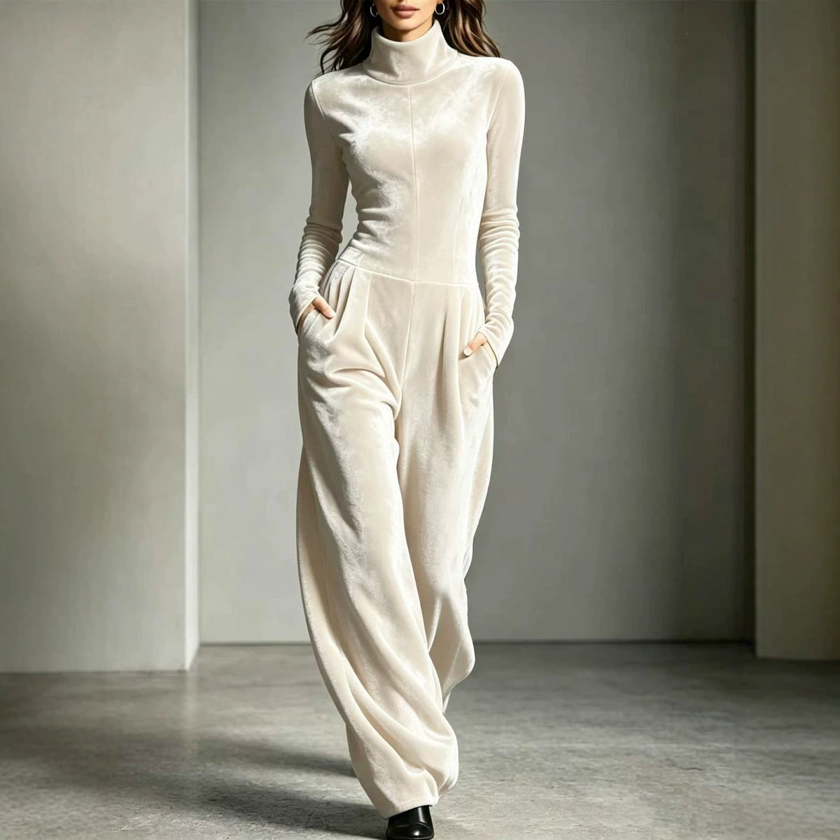 Damen Jumpsuit rot weit geschnitten mit Stehkragen - 1 - Atelier-Zofia