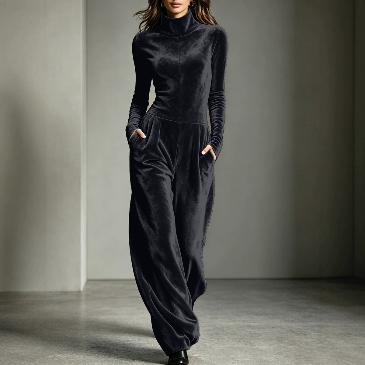Damen Jumpsuit rot weit geschnitten mit Stehkragen - 2 - Atelier-Zofia
