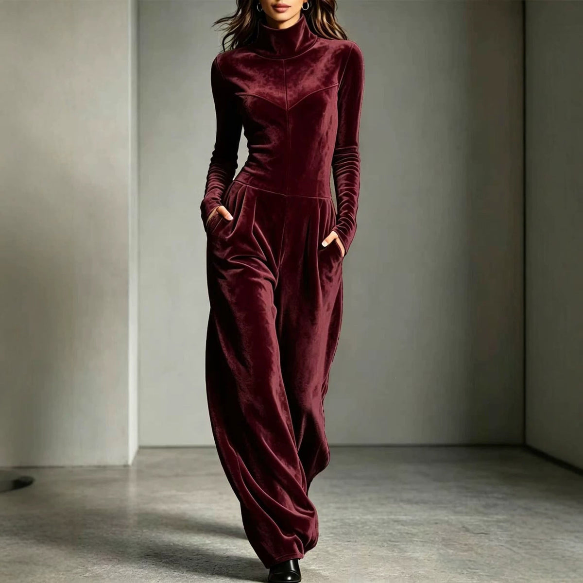 Damen Jumpsuit rot weit geschnitten mit Stehkragen - 3 - Atelier-Zofia