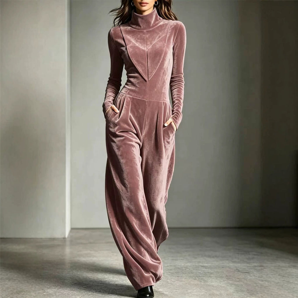 Damen Jumpsuit rot weit geschnitten mit Stehkragen - 4 - Atelier-Zofia