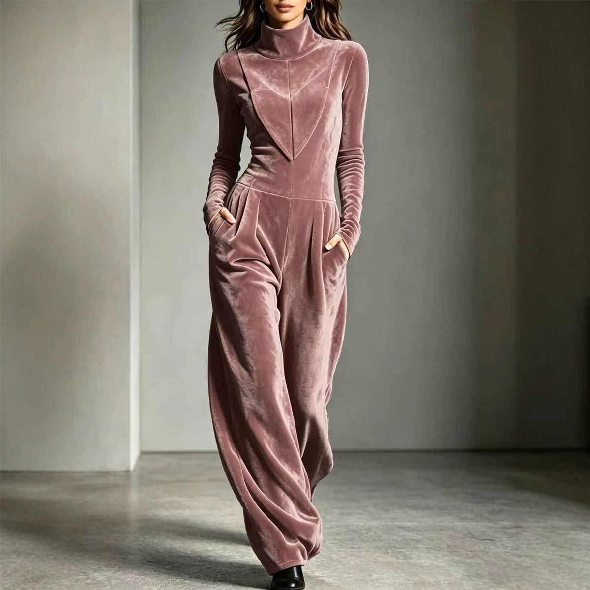 Damen Jumpsuit rot weit geschnitten mit Stehkragen - 4 - Atelier-Zofia