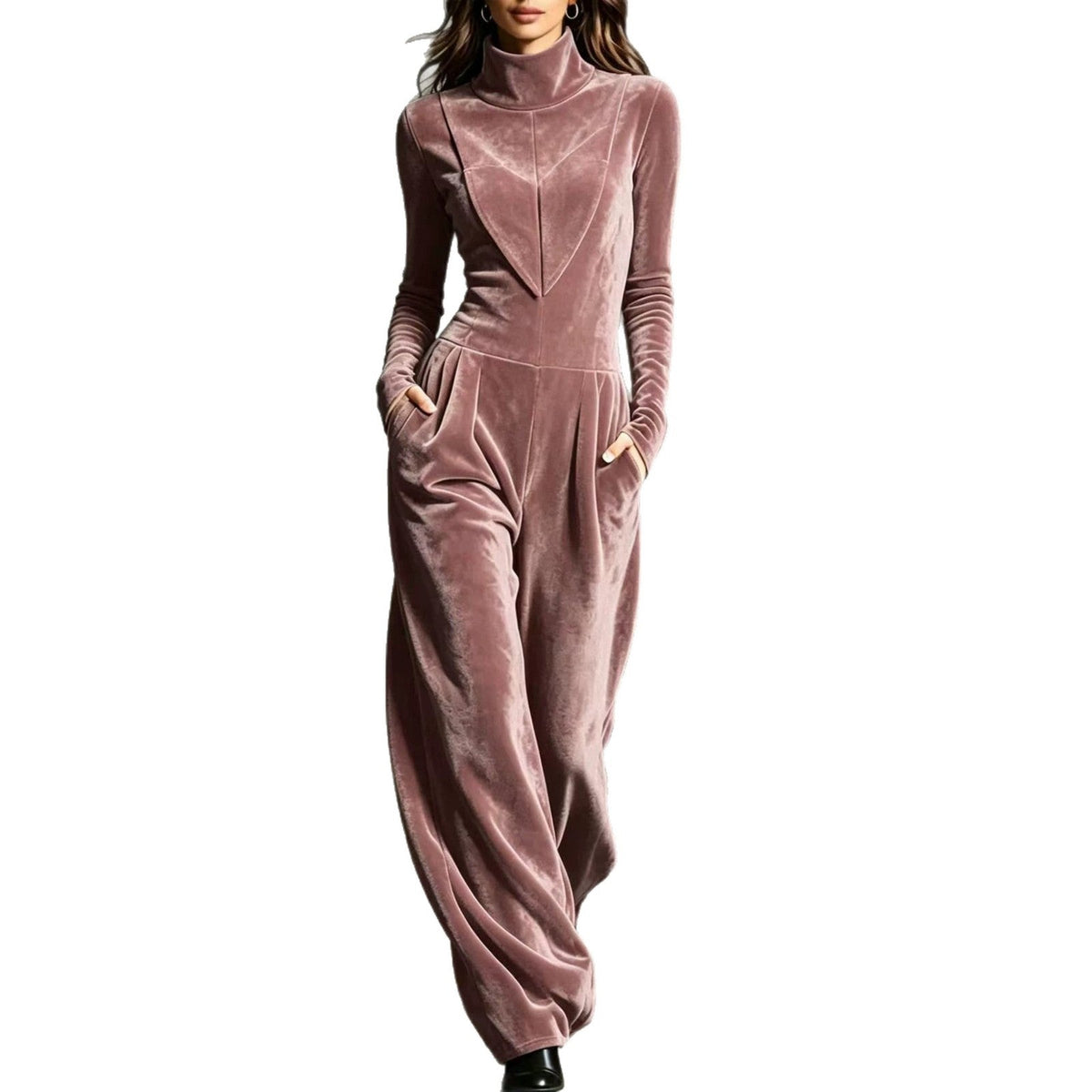 Damen Jumpsuit rot weit geschnitten mit Stehkragen - 6 - Atelier-Zofia