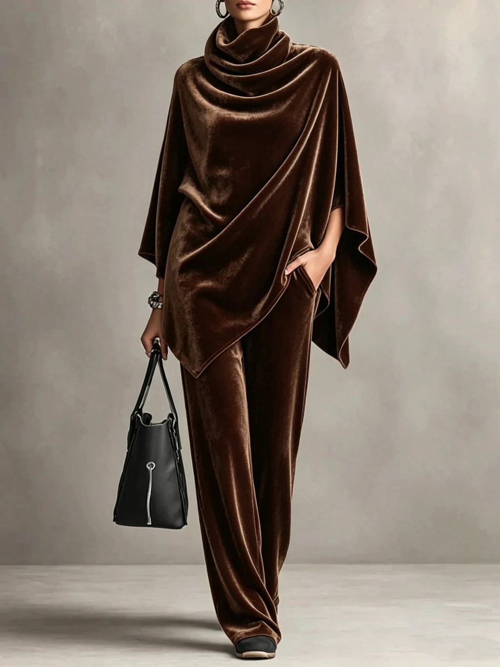 Outfit Damen braun weit geschnitten mit Rollkragen - 1 - Atelier-Zofia